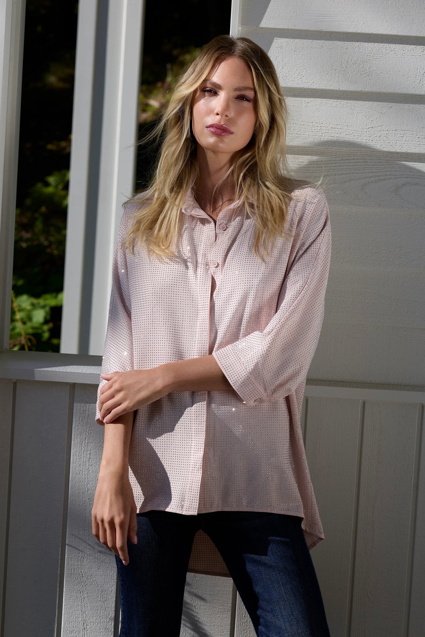 Blush button up sparkly blouse 266514