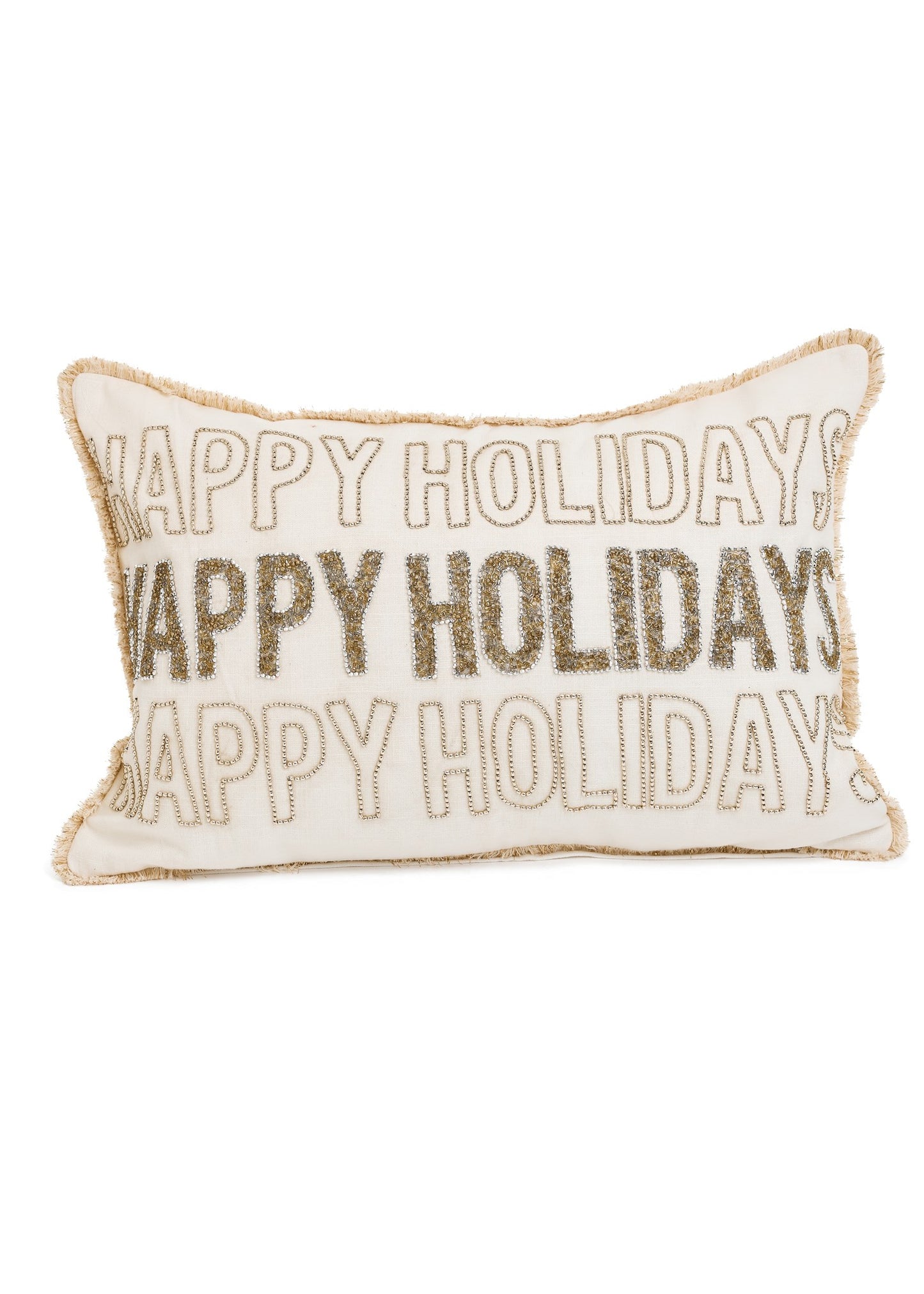 HAPPY HOLIDAYS W/BEAD WORK CUSHION 14X20