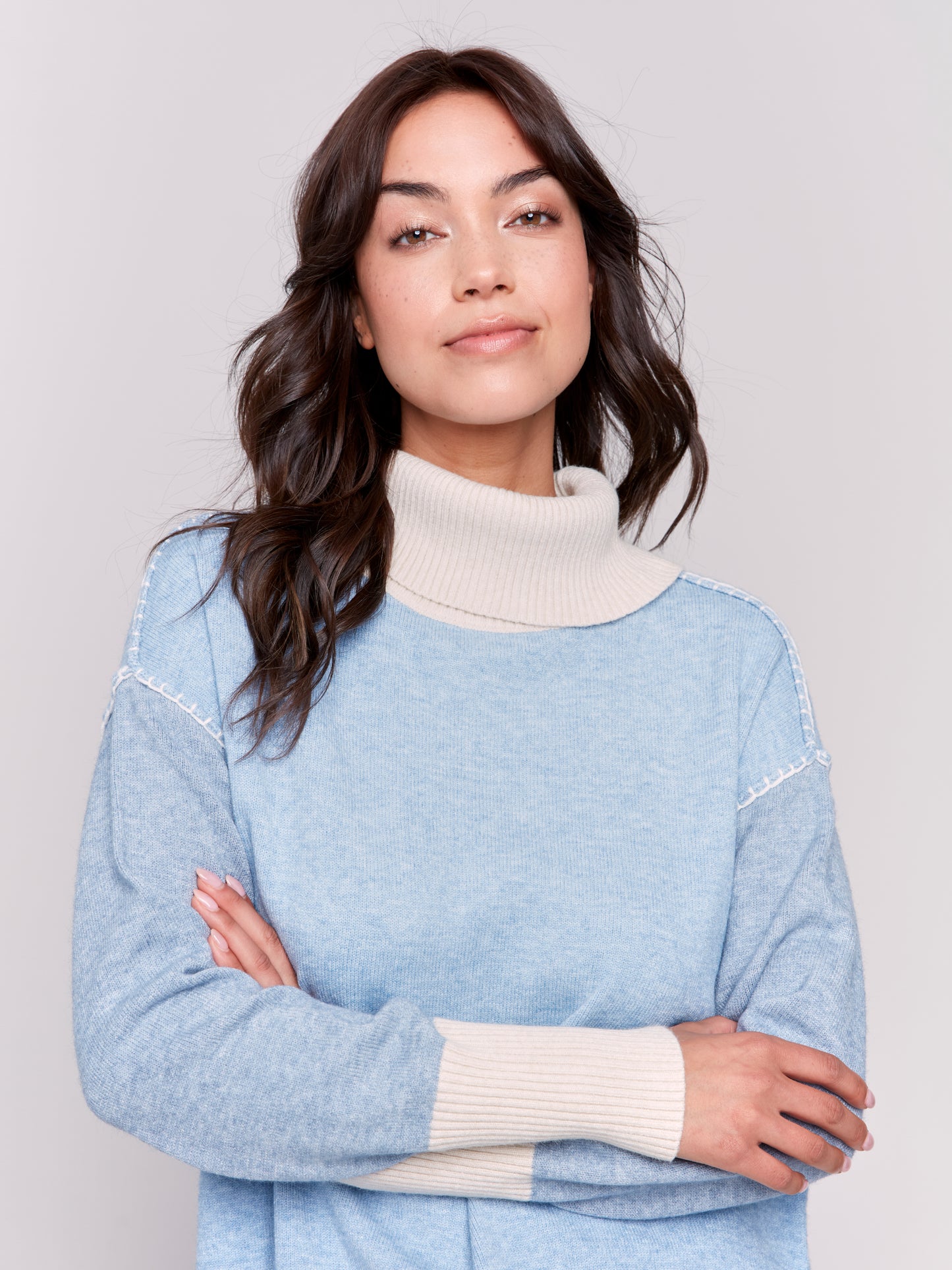 Colour Block Cowl Neck Sweater