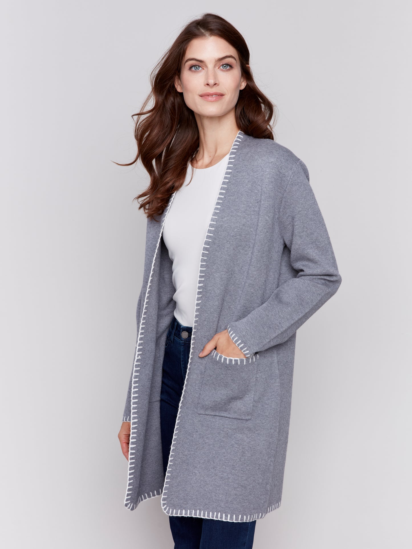 Blanket Stitch Long Cardigan