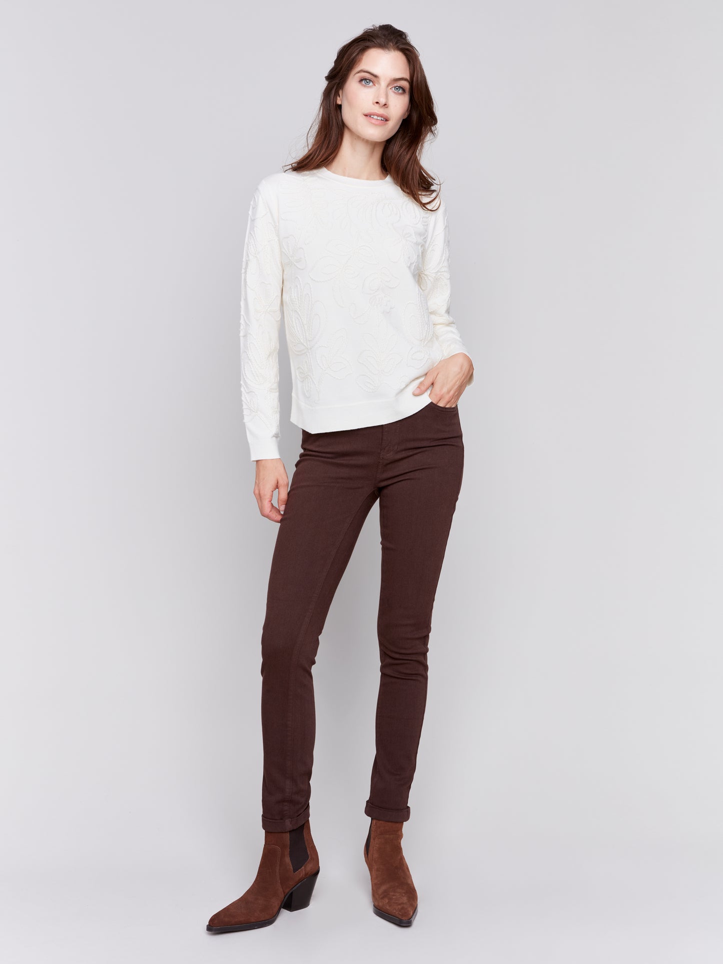 Cuffed Hem Twill Jeans