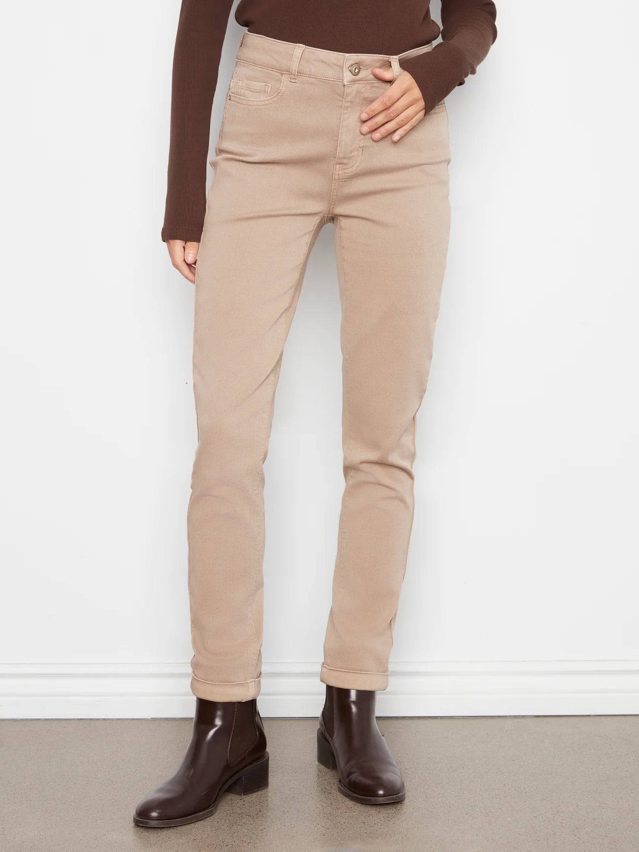 Cuffed Hem Slim 5 Pocket Colored Twill Pants C5309YR/188B LATTE