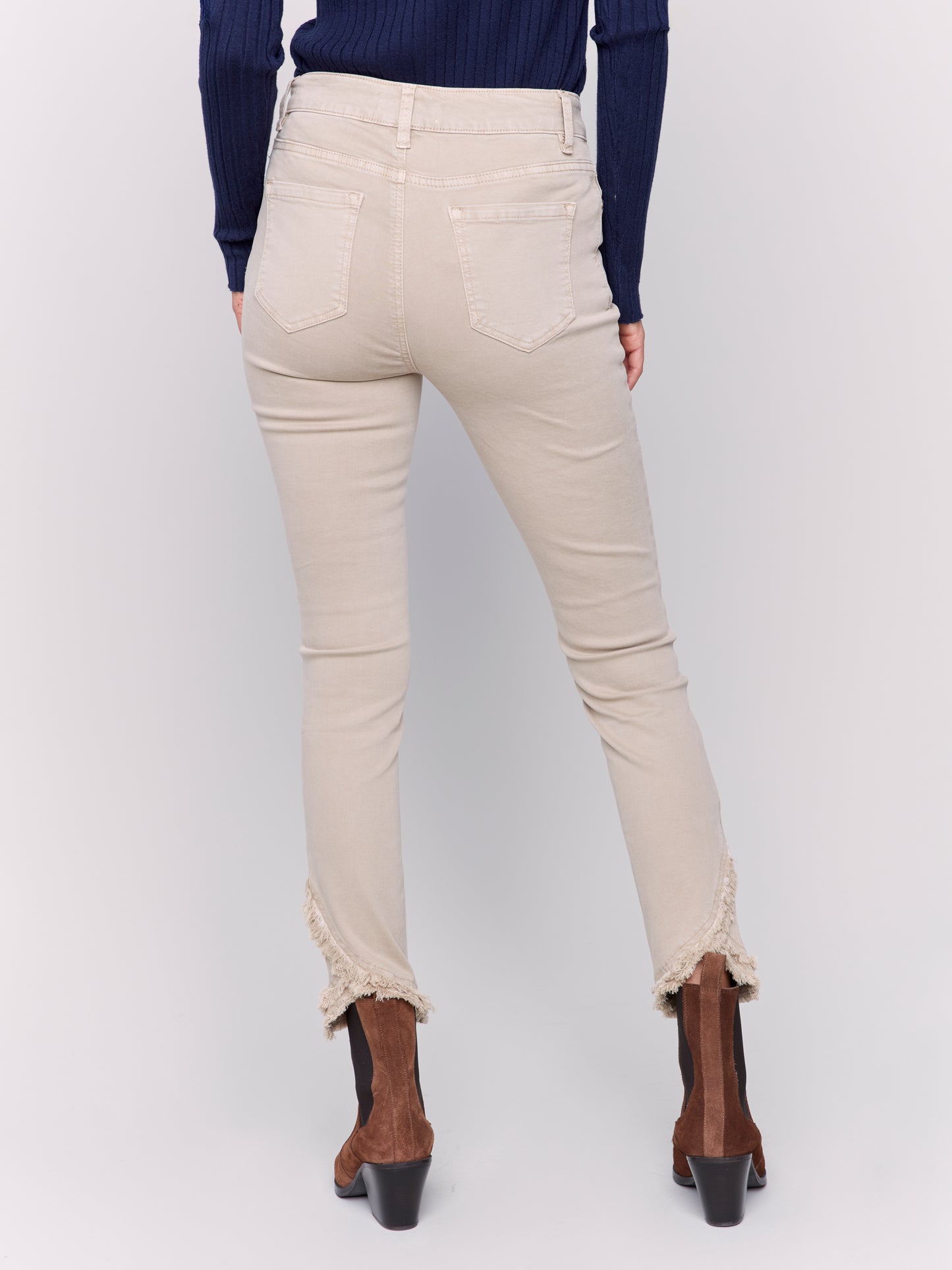 Slim Fit Twill Pants with Frayed Tulip Hem