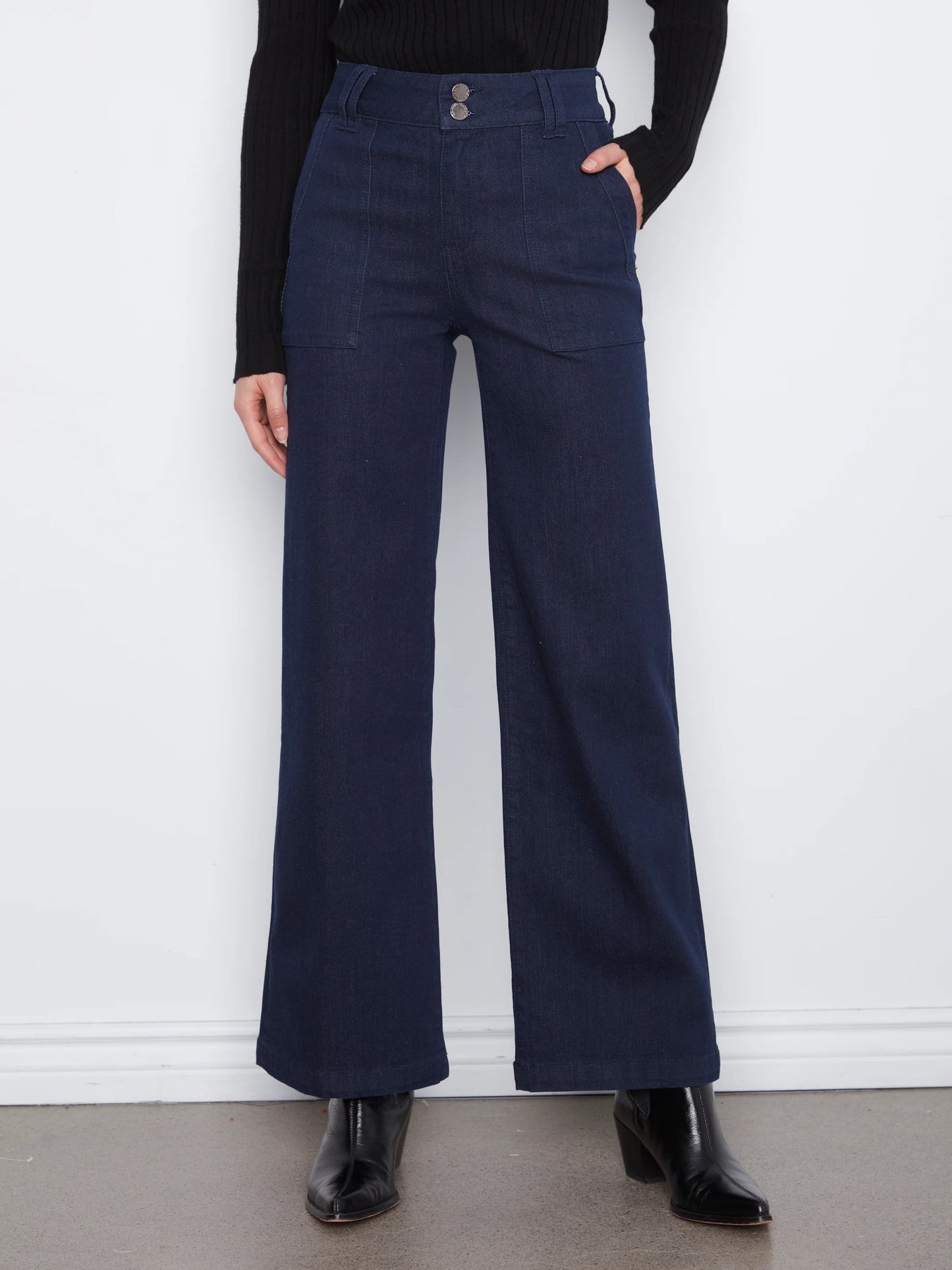 Wide Leg Jeans With Patch Pockets and Double Front Button C5792/431A