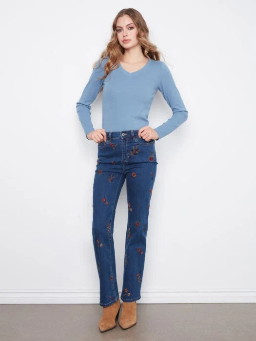 Floral Embroidered Straight Leg Jeans C5808 431A