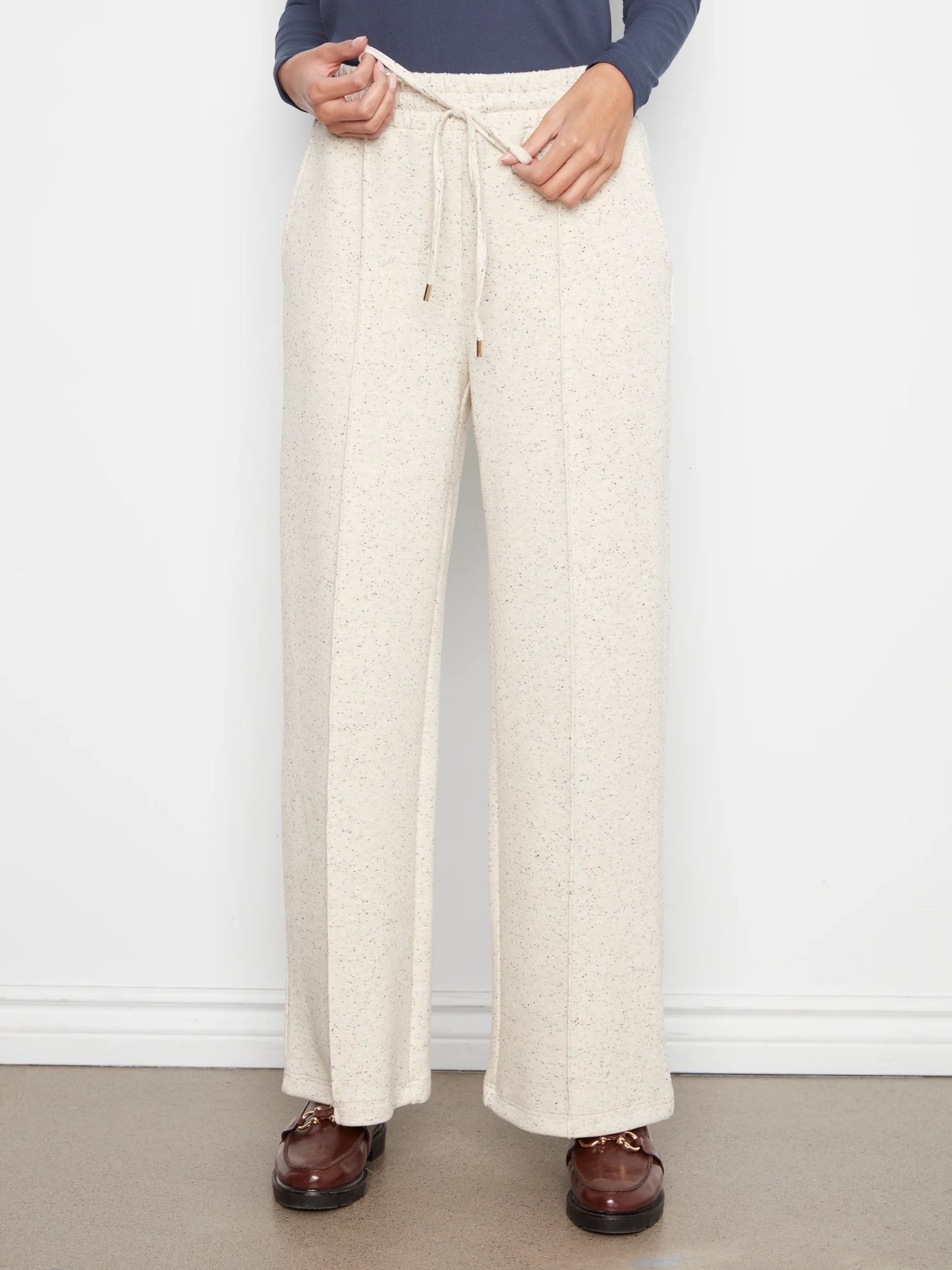 Wide Leg Pin Tuck Pants With Elasticated Waist C5818/757C COOKIE & CREAM