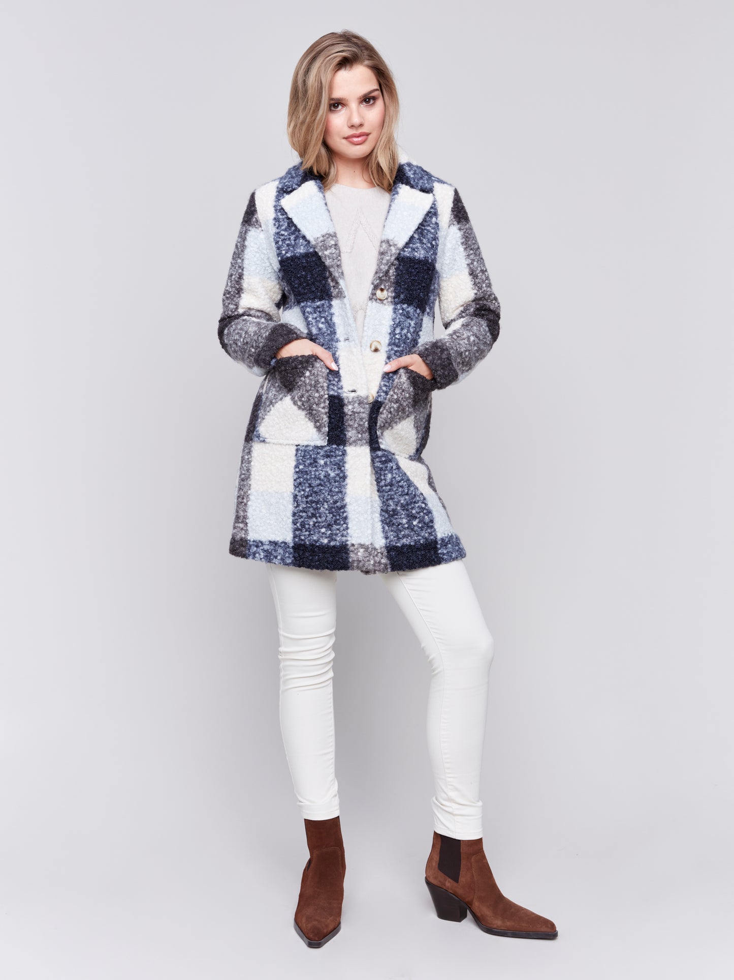 Plaid Bouclé Knit Coat