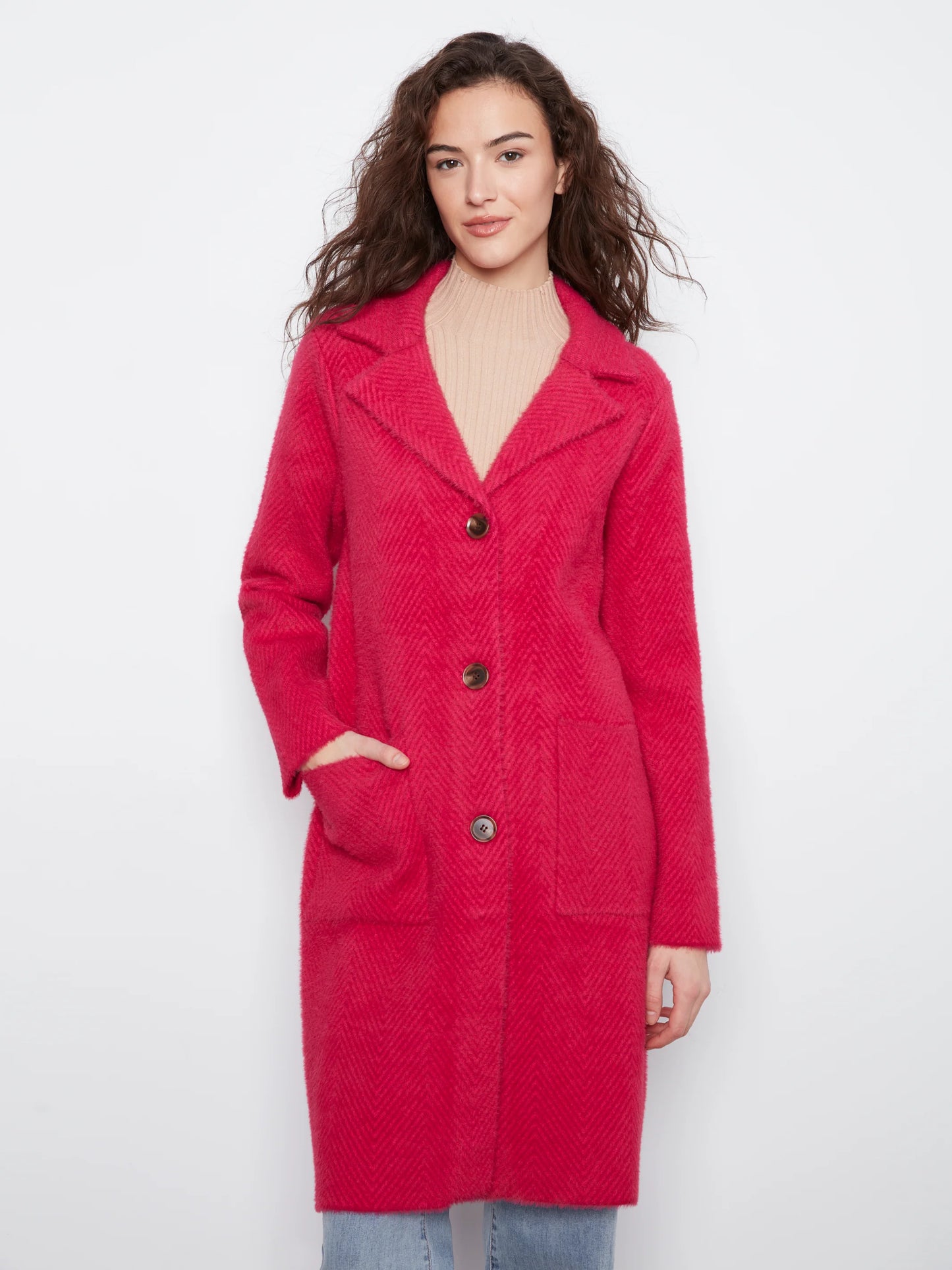 Knit Coatigan With Patch Pockets C6326RR/756C