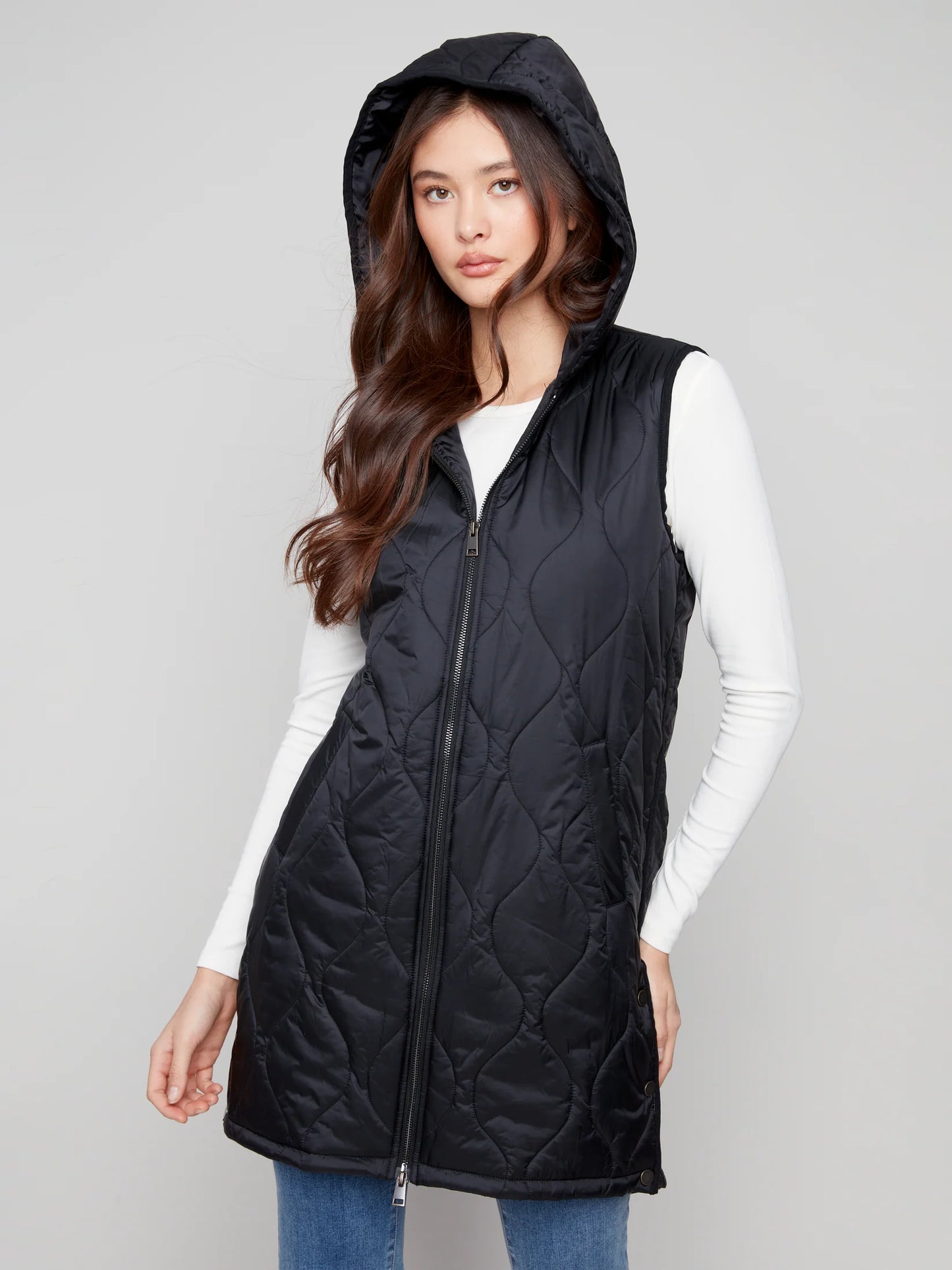 Charlie B Pearlized Long Vest Black C6365