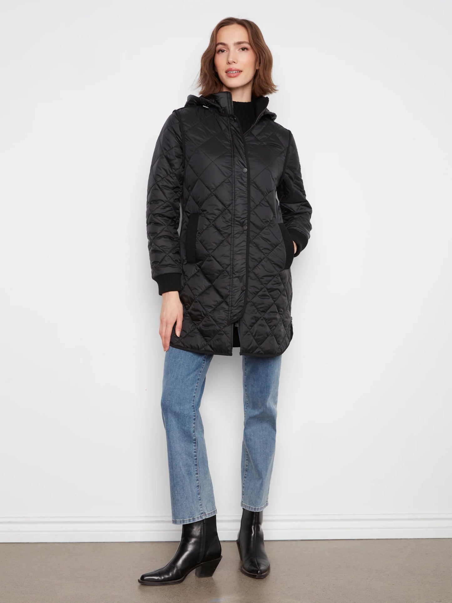 Puffer With Sweater Rib & Removable Hood C6430/135B