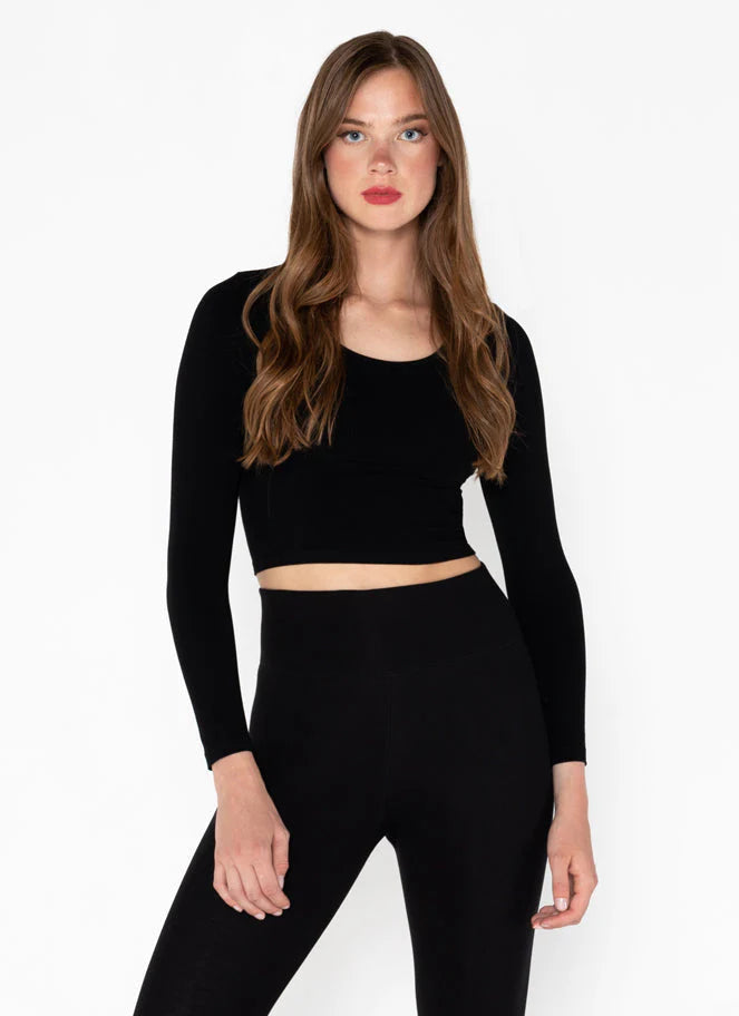 Bamboo L/S Crop Scoop Neck Top