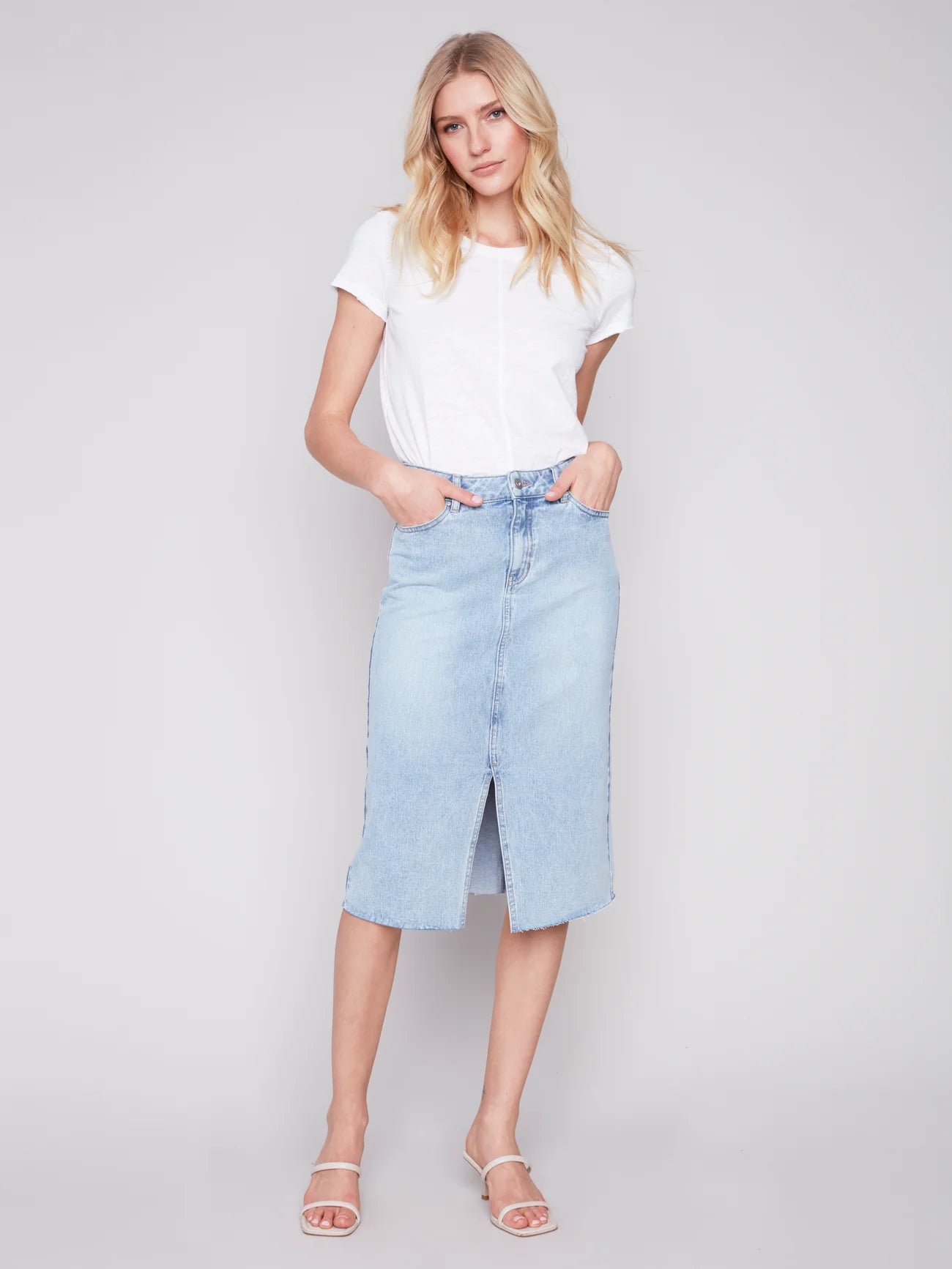 Denim skirt frayed hem