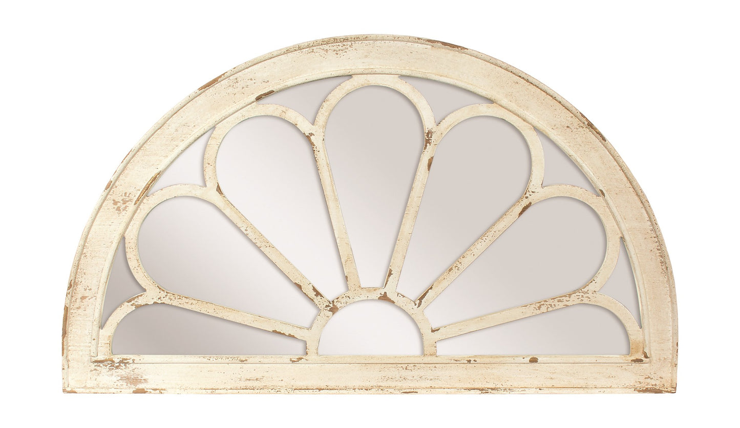 Antique ivory wood half-round mirror.