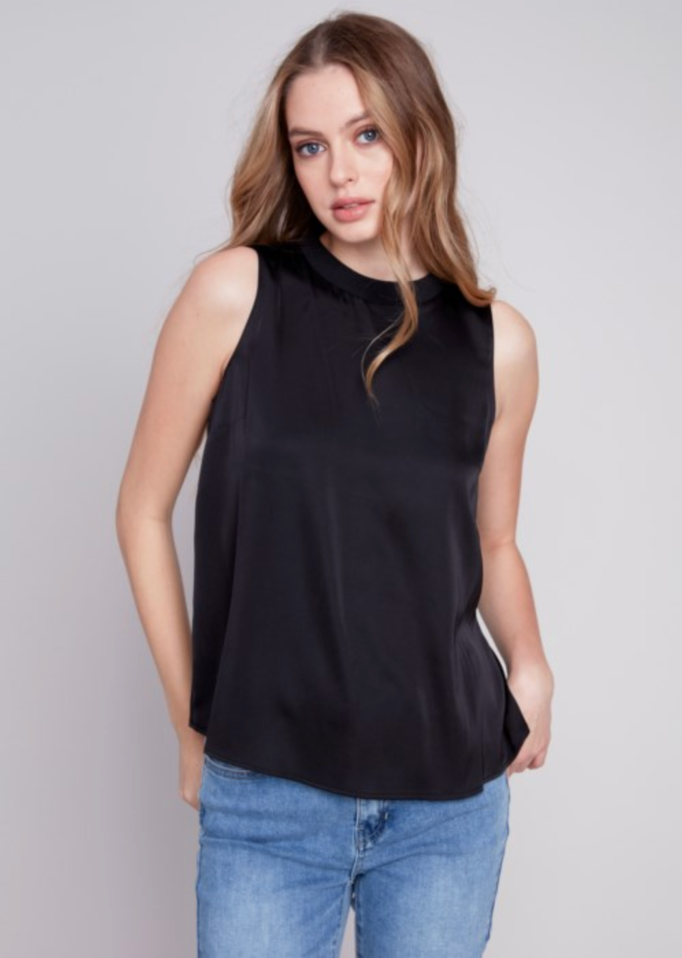 Black Top with Rib Crewneck C4530