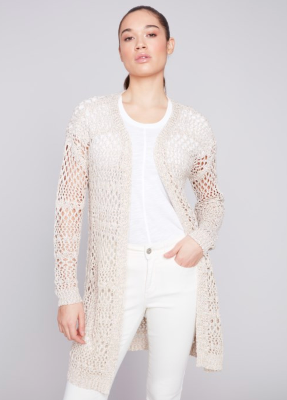 Beige crochet cardigan best sale