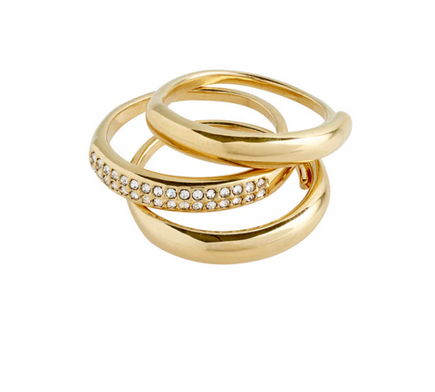 BLOOM recycled crystal ring, 3-in-1 set, gold-plated
