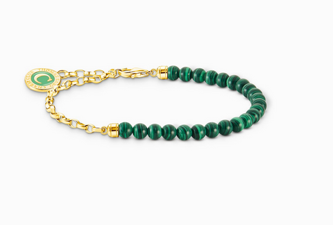 Member Charm bracelet with green beads yellow-gold plated