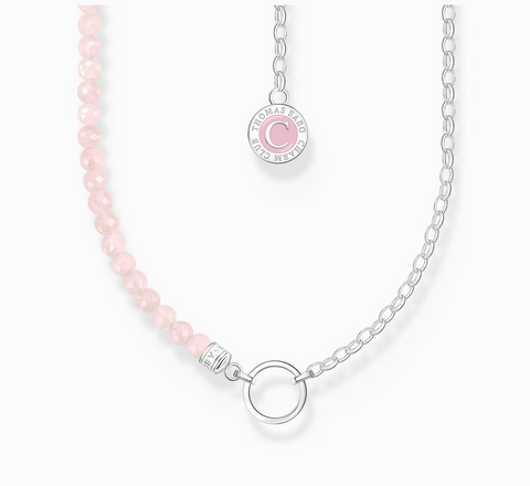Member Charm necklace with beads of rose quartz and Charmista Coin silver 45cm
