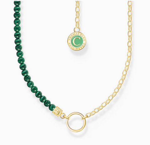 Member Charm necklace with green beads yellow-gold plated