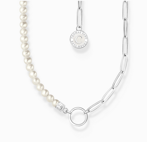 Member Charm necklace with white pearls and Charmista Coin silver