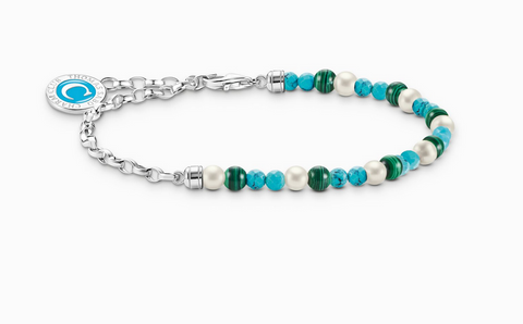 Member Charm bracelet with white pearls, malachite and Charmista disc silver
