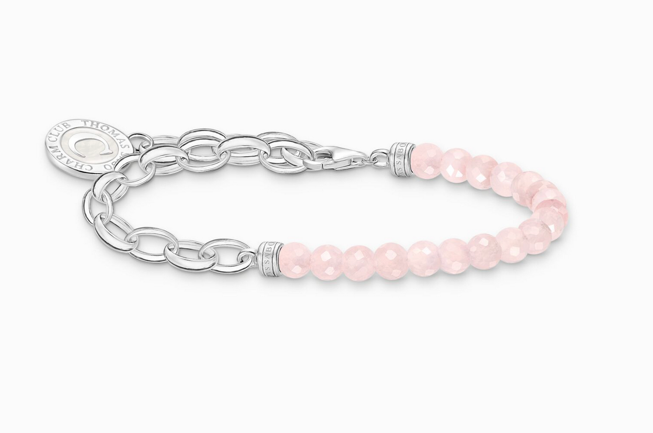 Member Charm bracelet with beads of rose quartz and Charmista disc silver