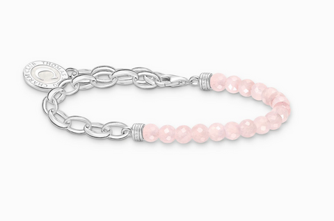 Member Charm bracelet with beads of rose quartz and Charmista disc silver