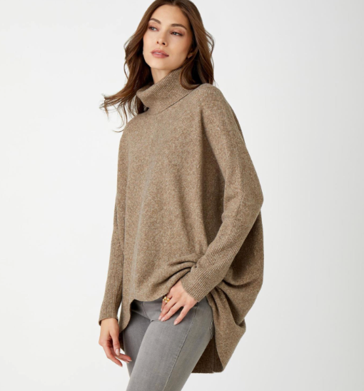 High Low Tunic Sweater, Brown Melange