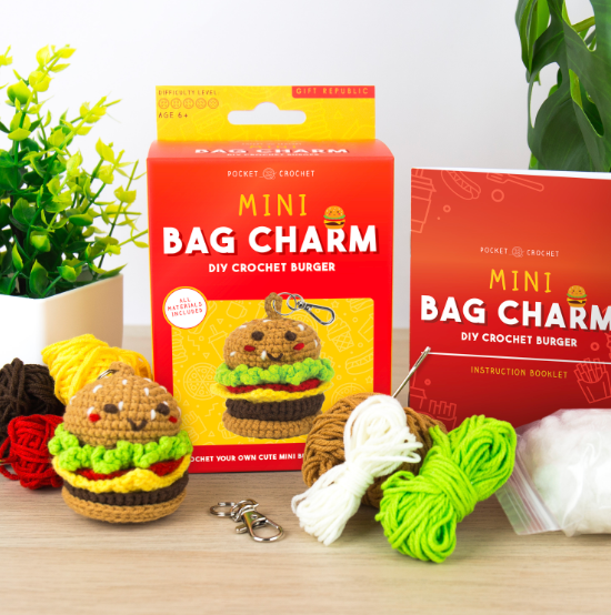 DIY crochet burger charm
