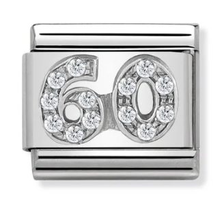 Nomination Italy Composable Link Number with White Cubic Zirconia in sterling silver on stainless steel.