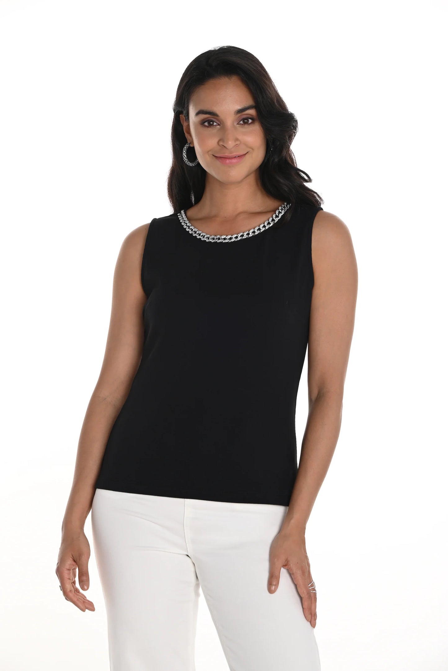 Black knit sleeveless with chain neck detail