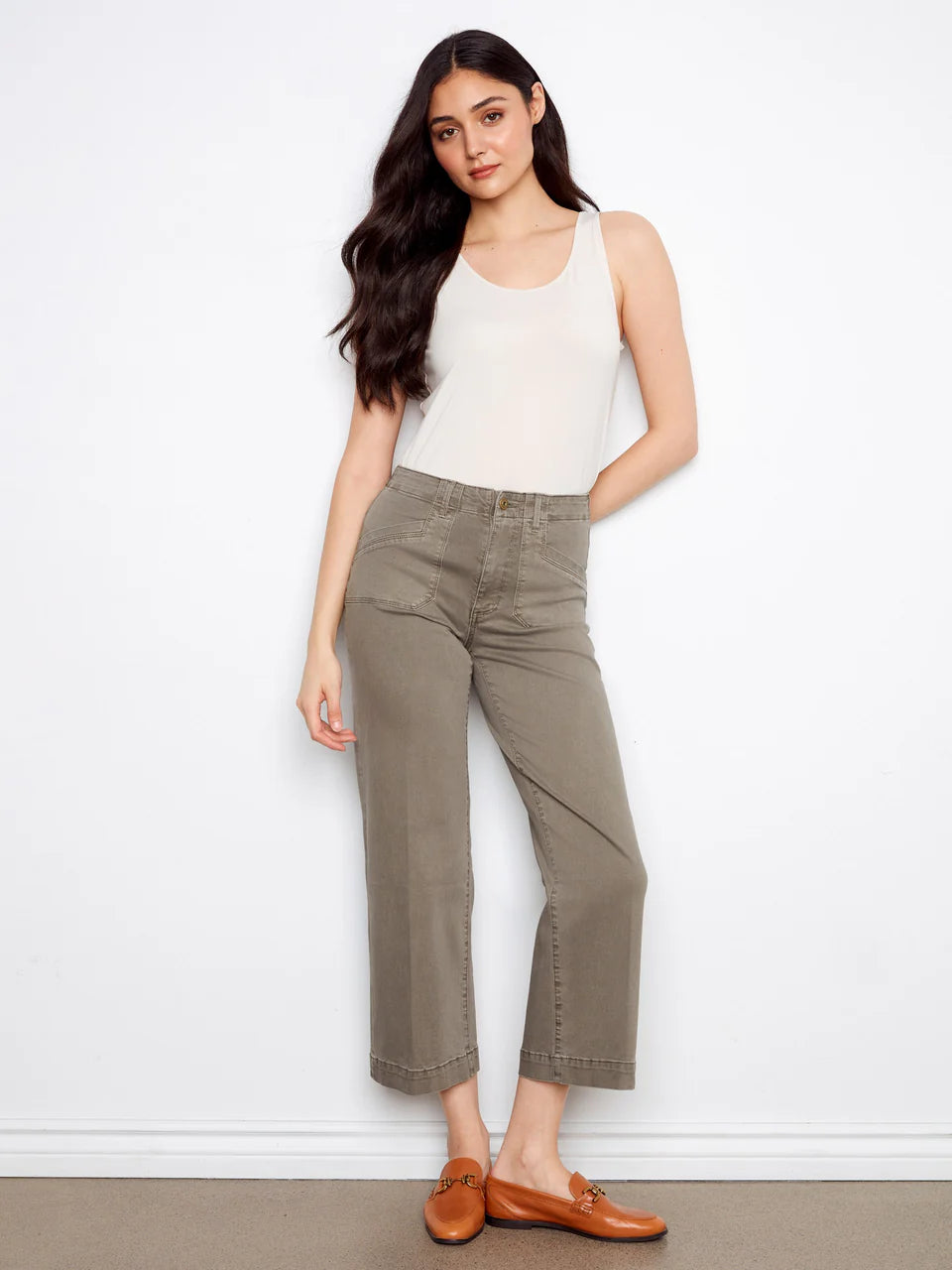 Cropped Wide Leg Stretch Twill Jeans - SAGE C5660R/618