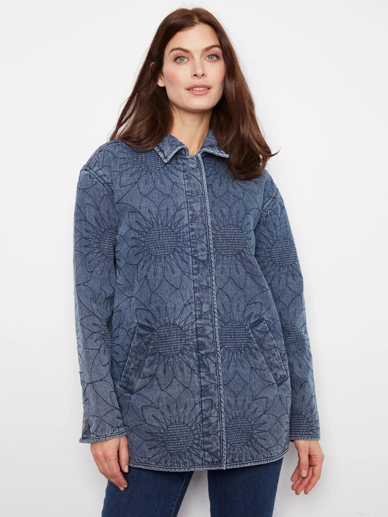 Long Quilted Denim Jacket - Medium Blue C6386R/374C