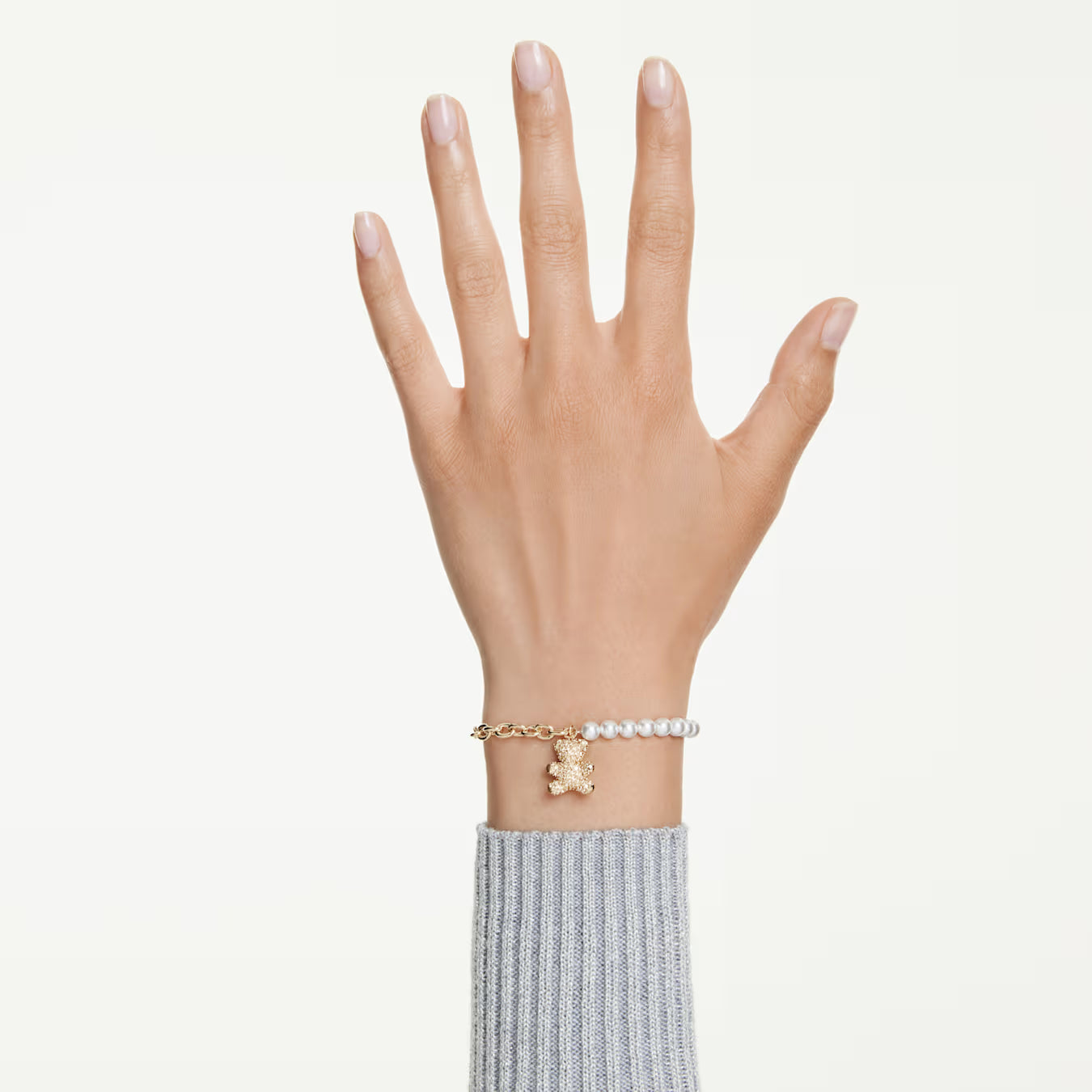 Idyllia bracelet Crystal pearl, Round cut, Teddy, Gold tone, Gold-tone plated 57