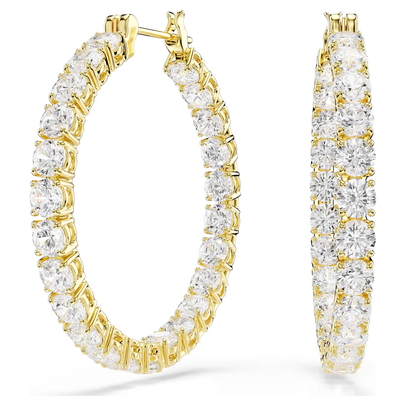 Matrix hoop earrings Round cut, White, Gold-tone plated 5750620