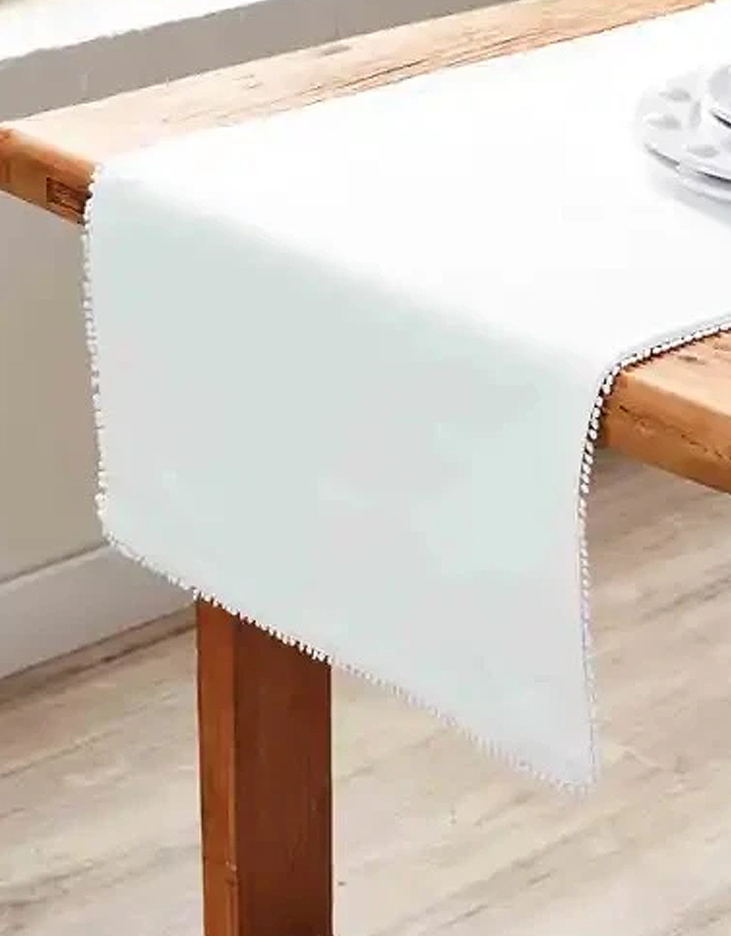 White Pom Table Runner 18x72 Inch