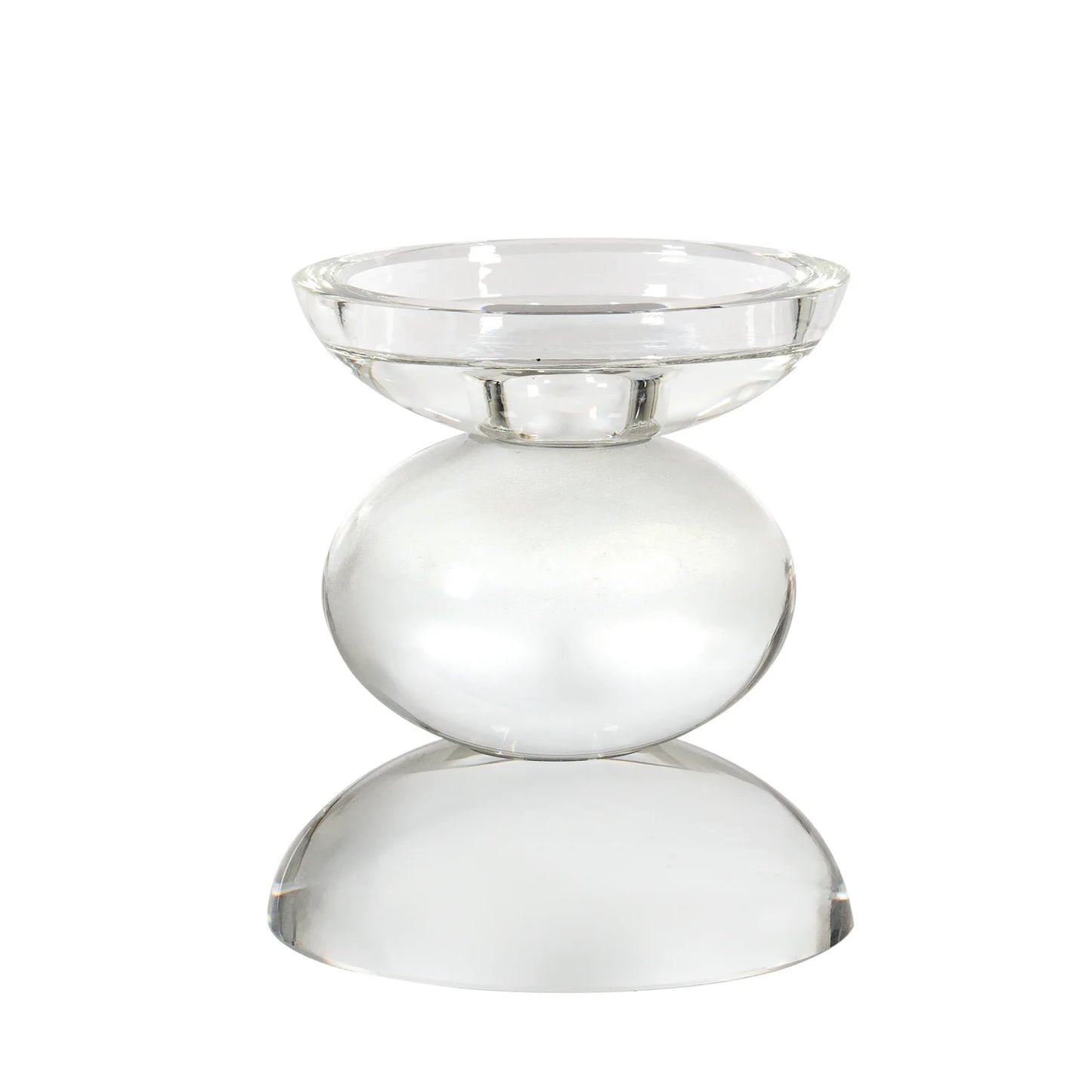 Clear glass double sphere taper / pillar holder.