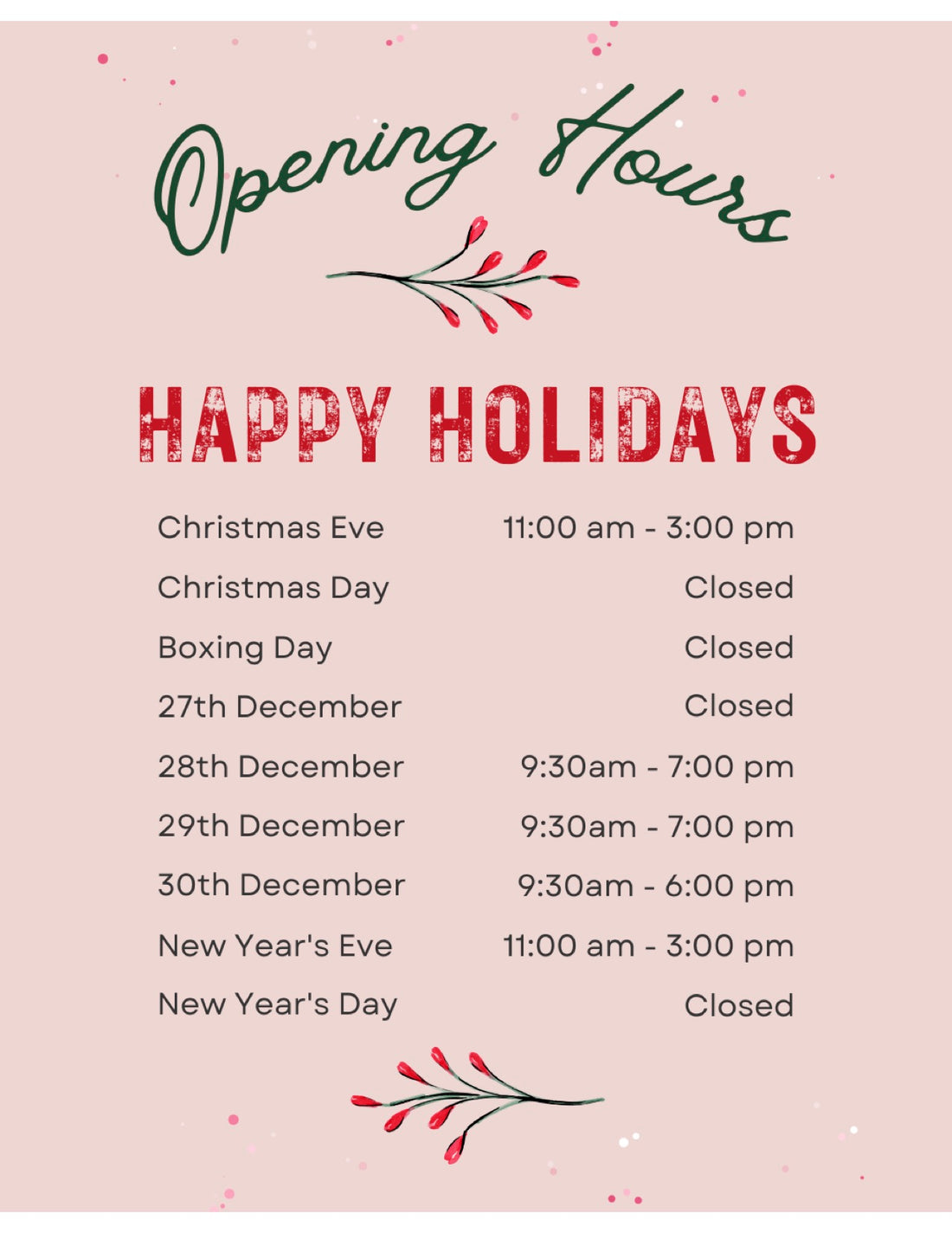 Holiday Hours