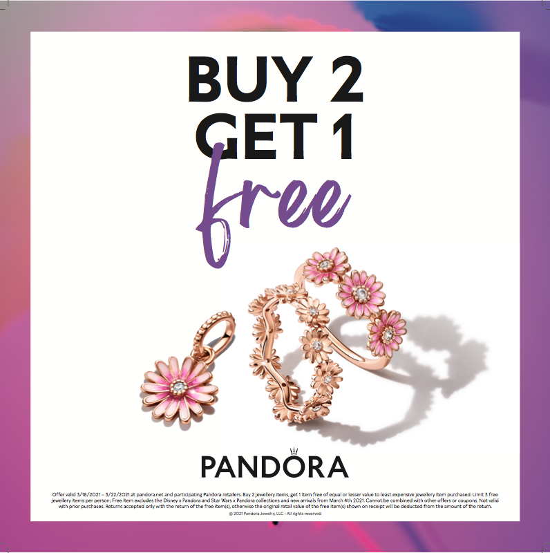 Pandora's Buy 2 Get 1 FREE event is on Now.