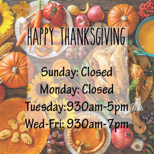 Closed for Thanksgiving.