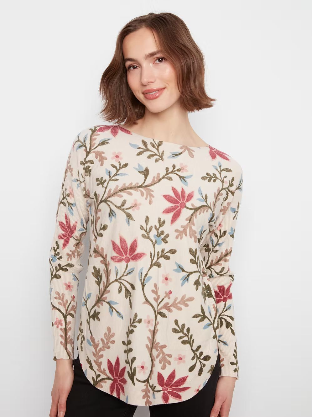 Printed Rounded Hem Sweater C2818PR