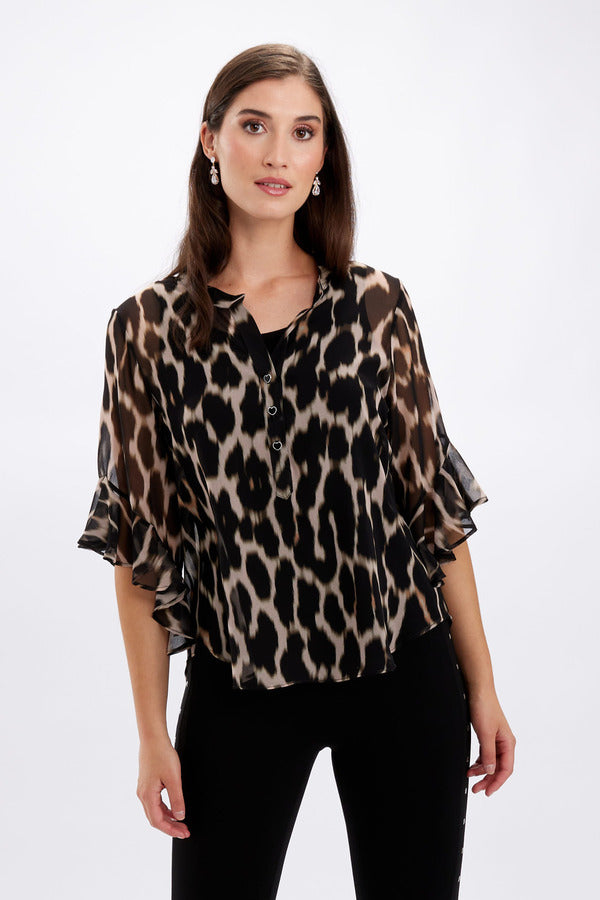 246351 FRANK LYMAN Leopard Print Chiffon Blouse