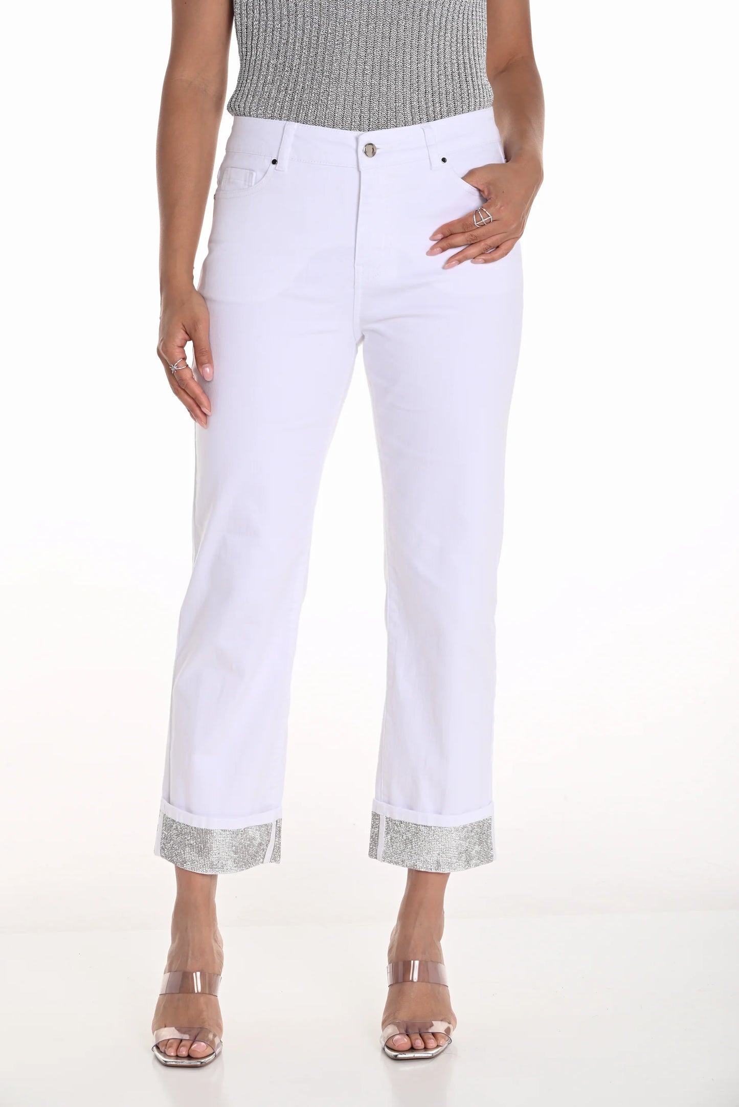 Jeans with jewelled cuffed hem