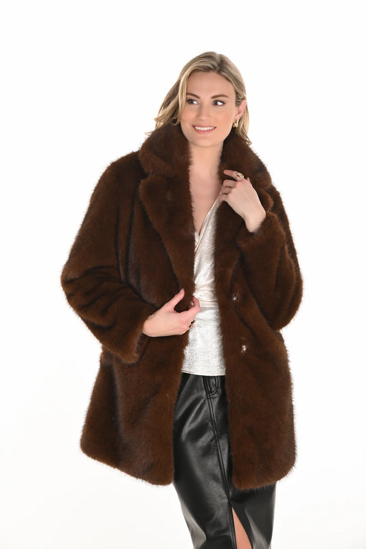 Frank Lyman Brown Faux Fur Open Front Coat Style 253836