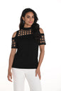 Knit cold shoulder with cutouts and embellishments 256711