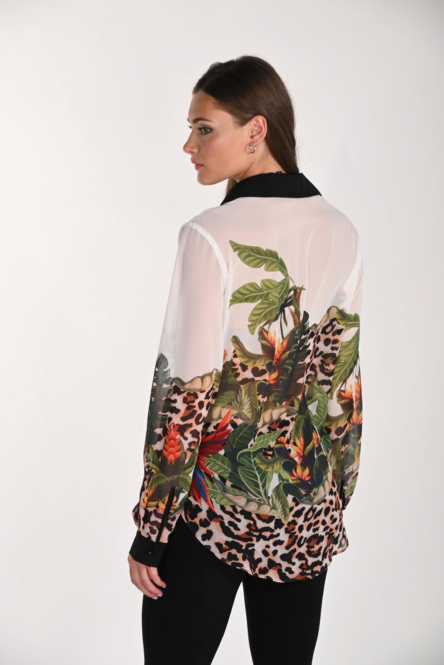 Leopard Print Front Tie Blouse w Beaded Parrot Frank Lyman 261617