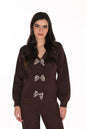 Sweater Knit Cardigan with Bow Accents Style 263804