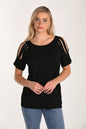 Knit black short sleeve with slits on shoulder 266522 Frank Lyman