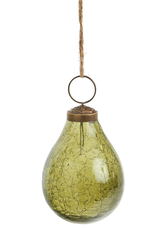 BULB DROP GLASS - OLIVE GREEN ORNAMENT