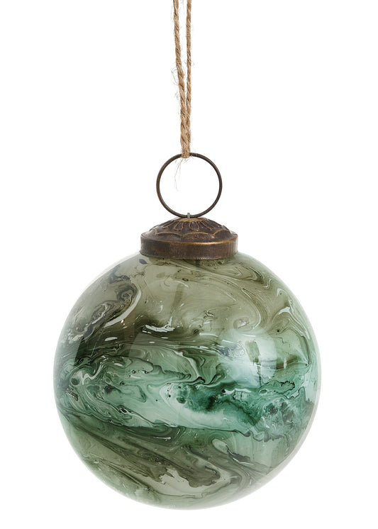 MARBLE EFFECT GLASS GREEN ORNAMENT